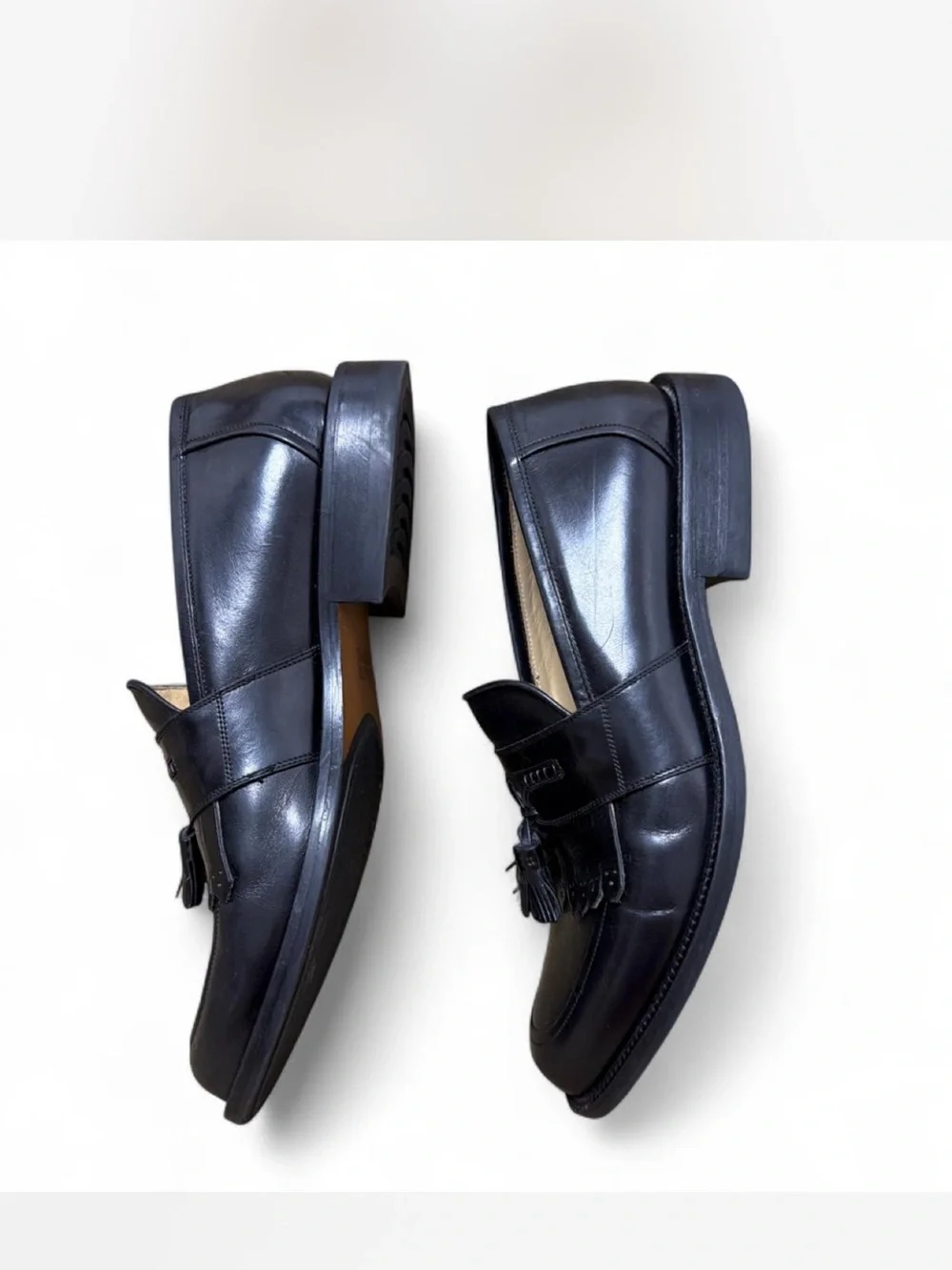 Johnston & Murphy Black Leather Tassel Penny Loafers Sz 9M made in Italy